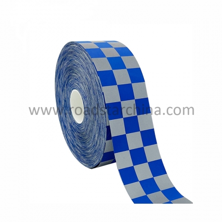 RS-922P Blue Check Printed 100% Polyester Reflective Fabric Sewing on Policeman Workwear Warning Tape 