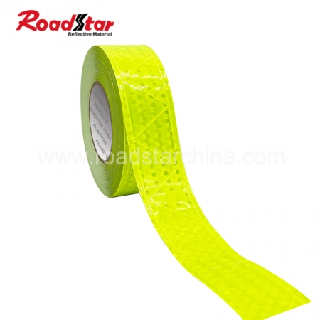 Lemon Green Lattice Small Square Zigzag Embossed Tape Reflective High Gloss Pvc Reflective Tape Reflective Strips For Clothing 
