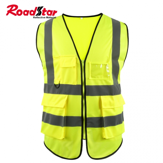 Chaleco de seguridad de alta visibilidad Material de tela 100% poliéster  cosido en cinta reflectante para ropa